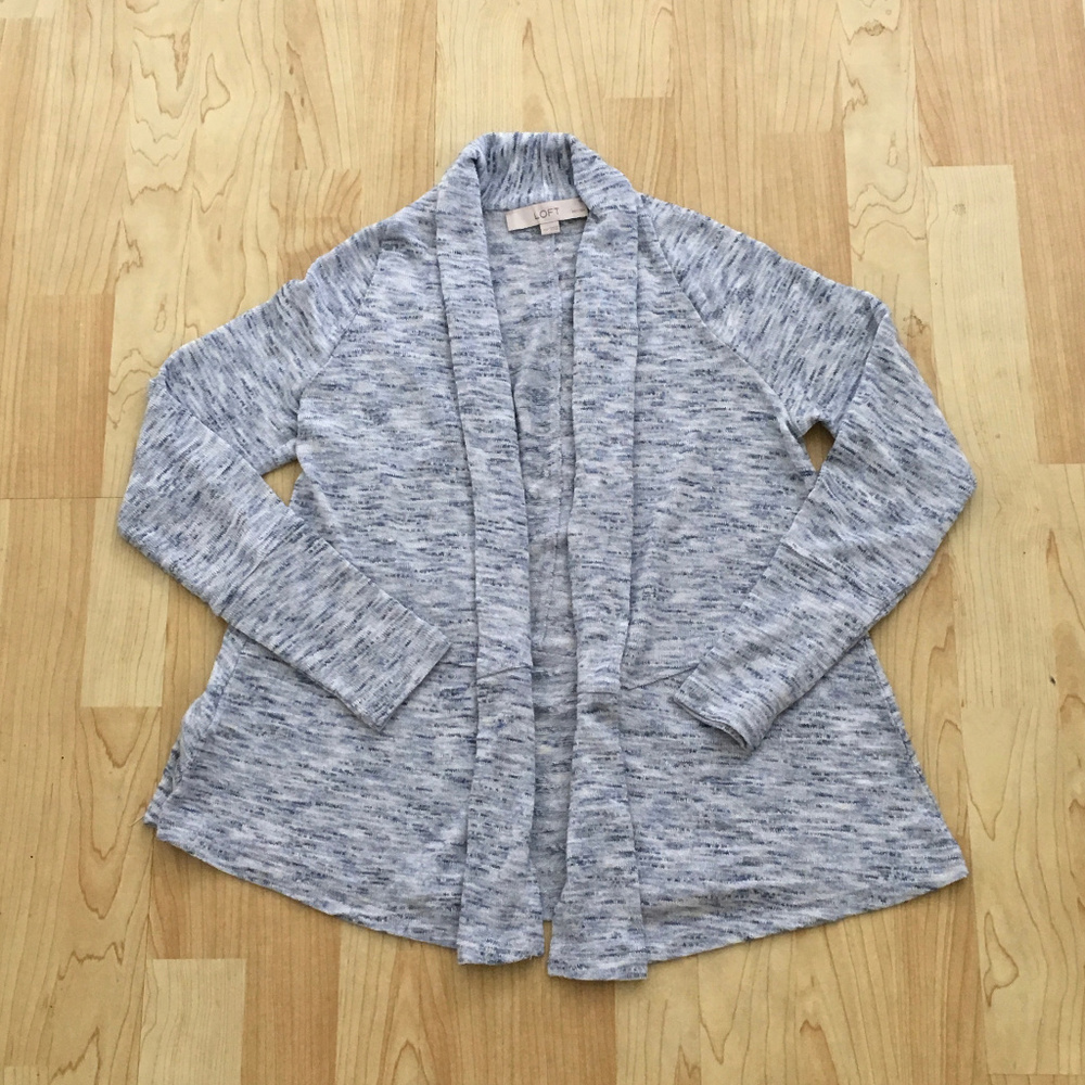 LOFT Petite XS blue heathered open front cardigan